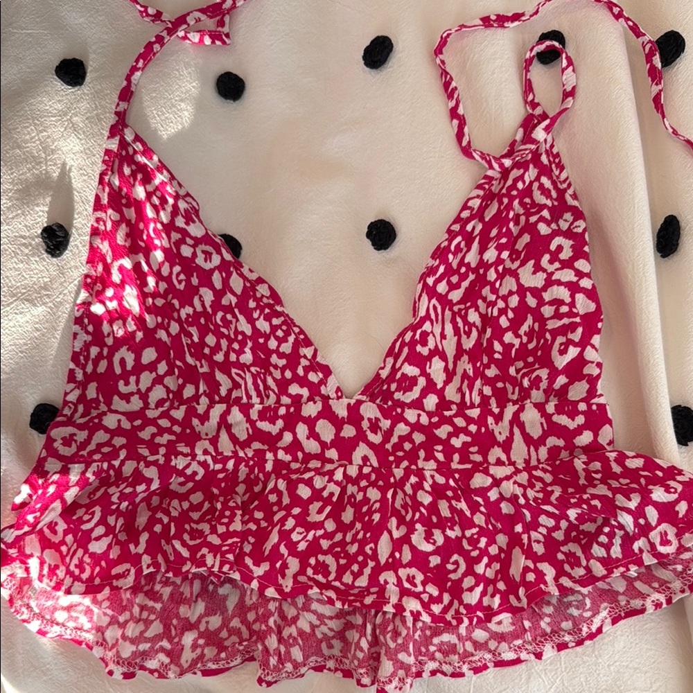Pink and White Leopard Print Halter Top
